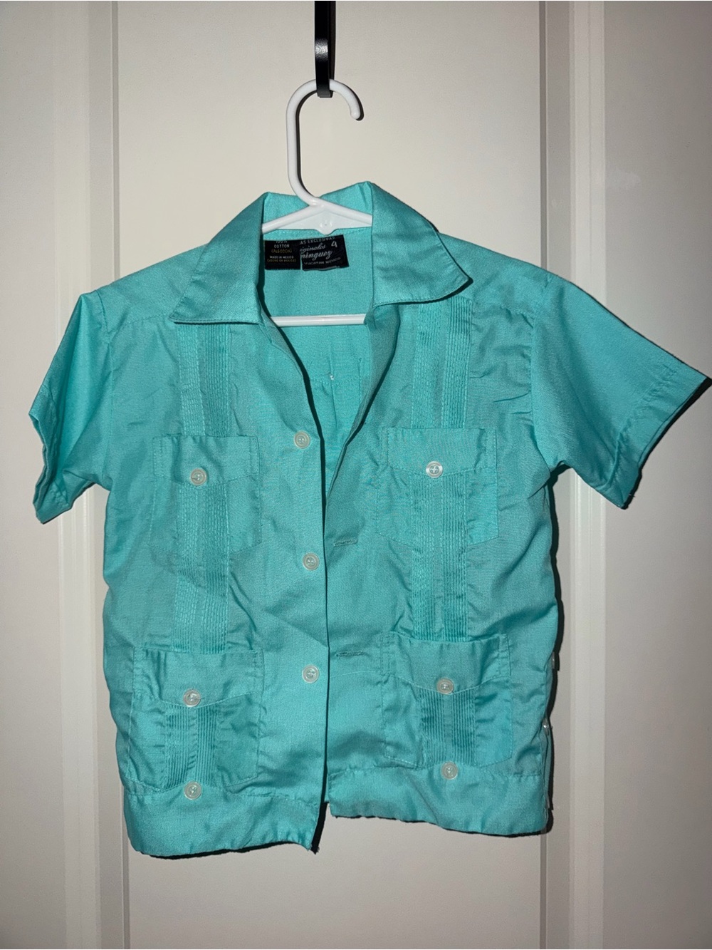Turquoise Short-Sleeve Kids Guayabera Shirt